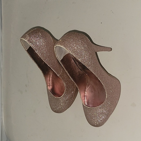 BAKERS Rose Gold Glitter Heels Sparkly Party Shoes Stiletto Pumps Designer party - Picture 4 of 7